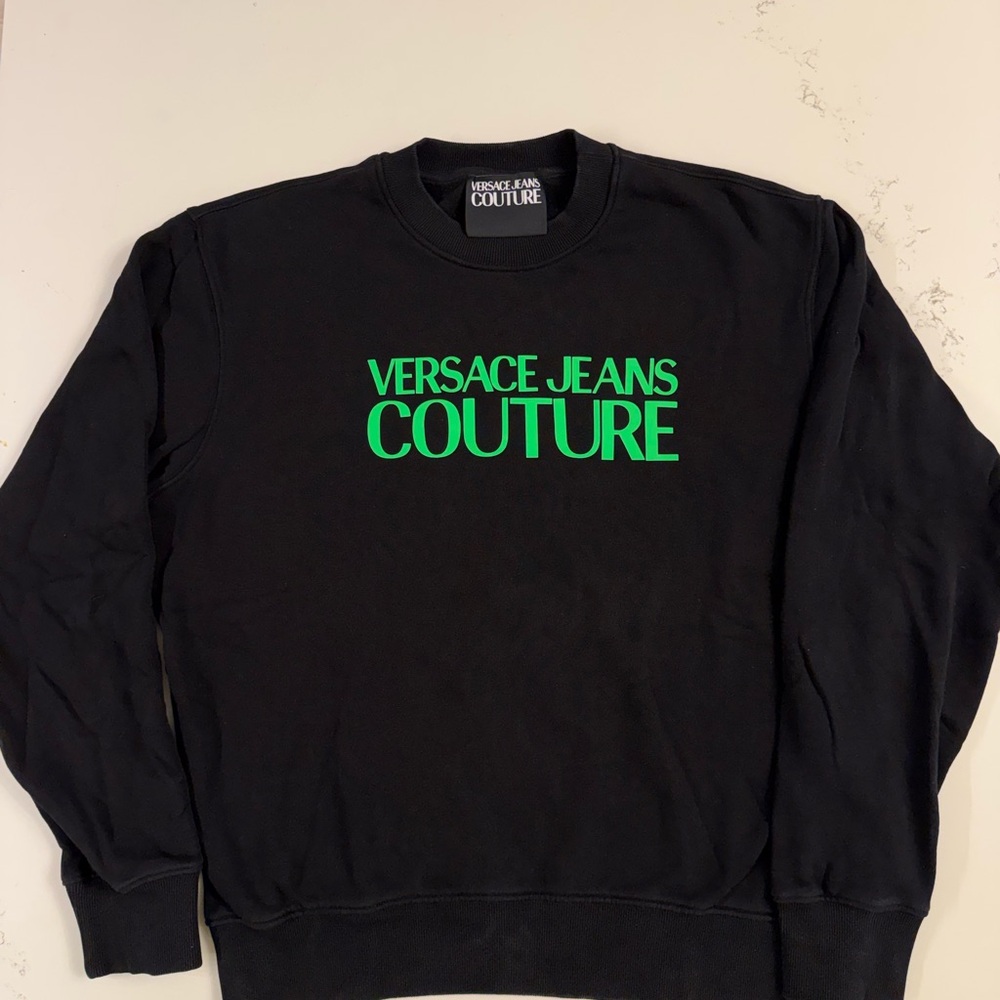 Versace Jeans Couture Black Sweater with Green Logo